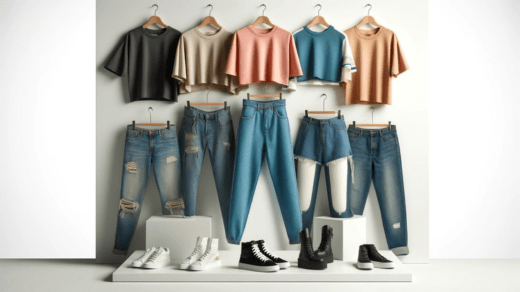 cropped t-shirt, baggy jeans women, ripped jeans